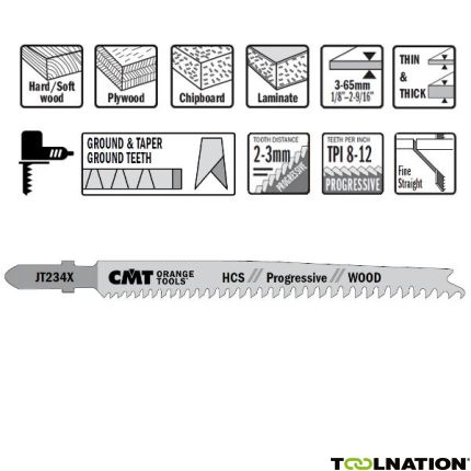 CMT JT234X-5 Decoupeerzaagbladen HCS T-Schacht Hout 5 stuks - 1