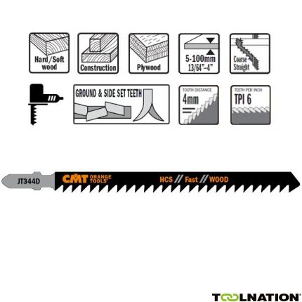 CMT JT344D-5 Decoupeerzaagbladen HCS T-Schacht Dik, zacht Hout 5 stuks - 1