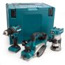 Makita DLX3116ZJ - DHP485 Accu Klopboormachine + DRT50 Accu Freesmachine + DKP180 Accu Schaafmachine 18V excl. accu's en lader + 5 jaar dealer garantie! - 3